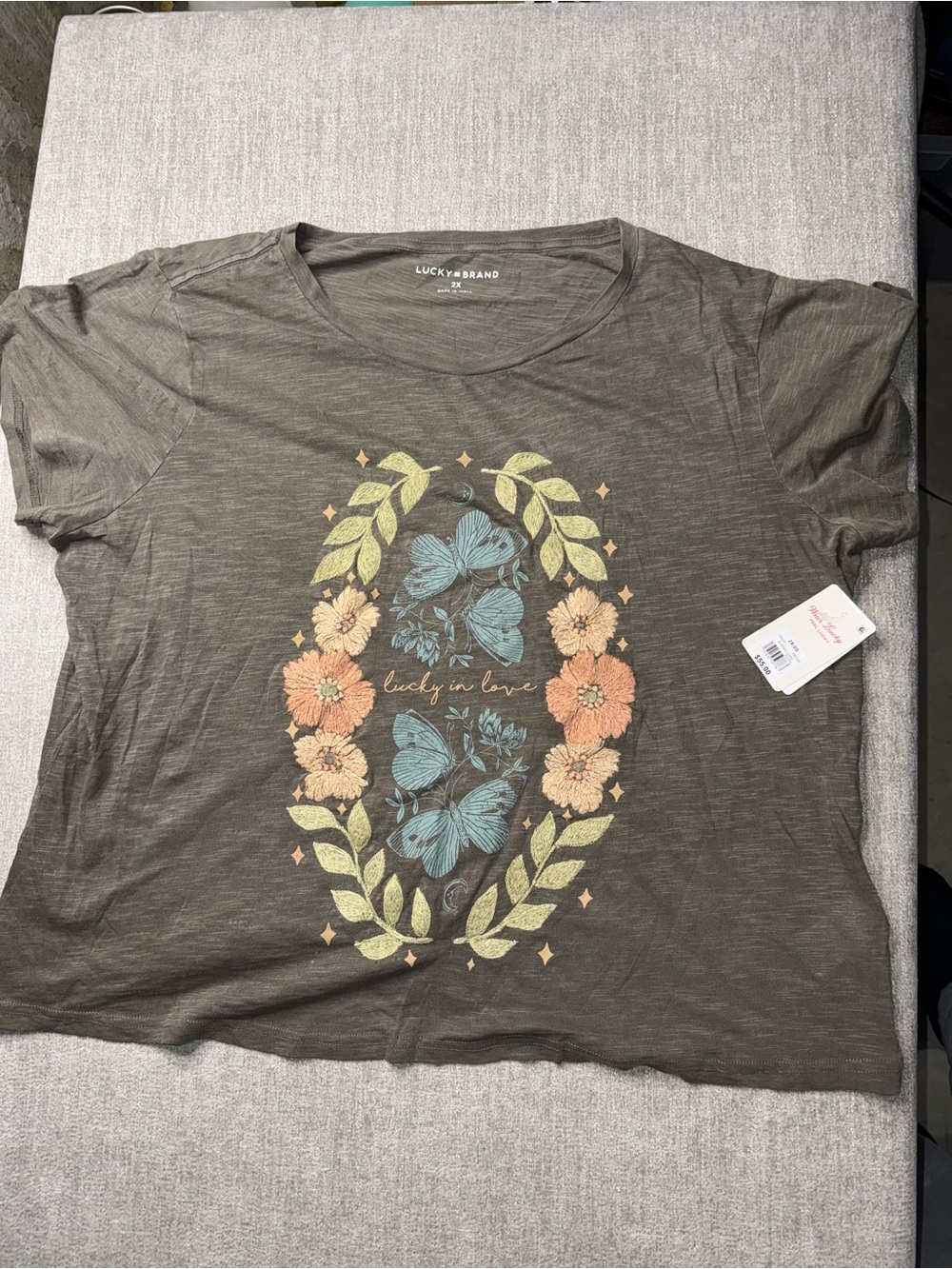 NWT Lucky Brand Women’s 2X Lucky in Love Butterfly Floral Graphic Tee